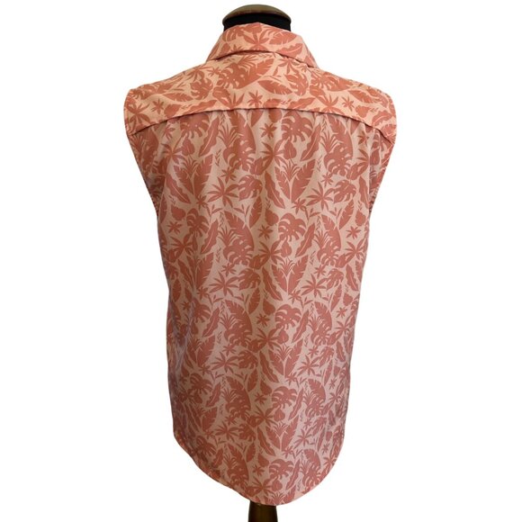 XCaster Outdoor Salmon Leaf Print Sleeveless Snap Front UPF Protection Top, Medi - Picture 3 of 9
